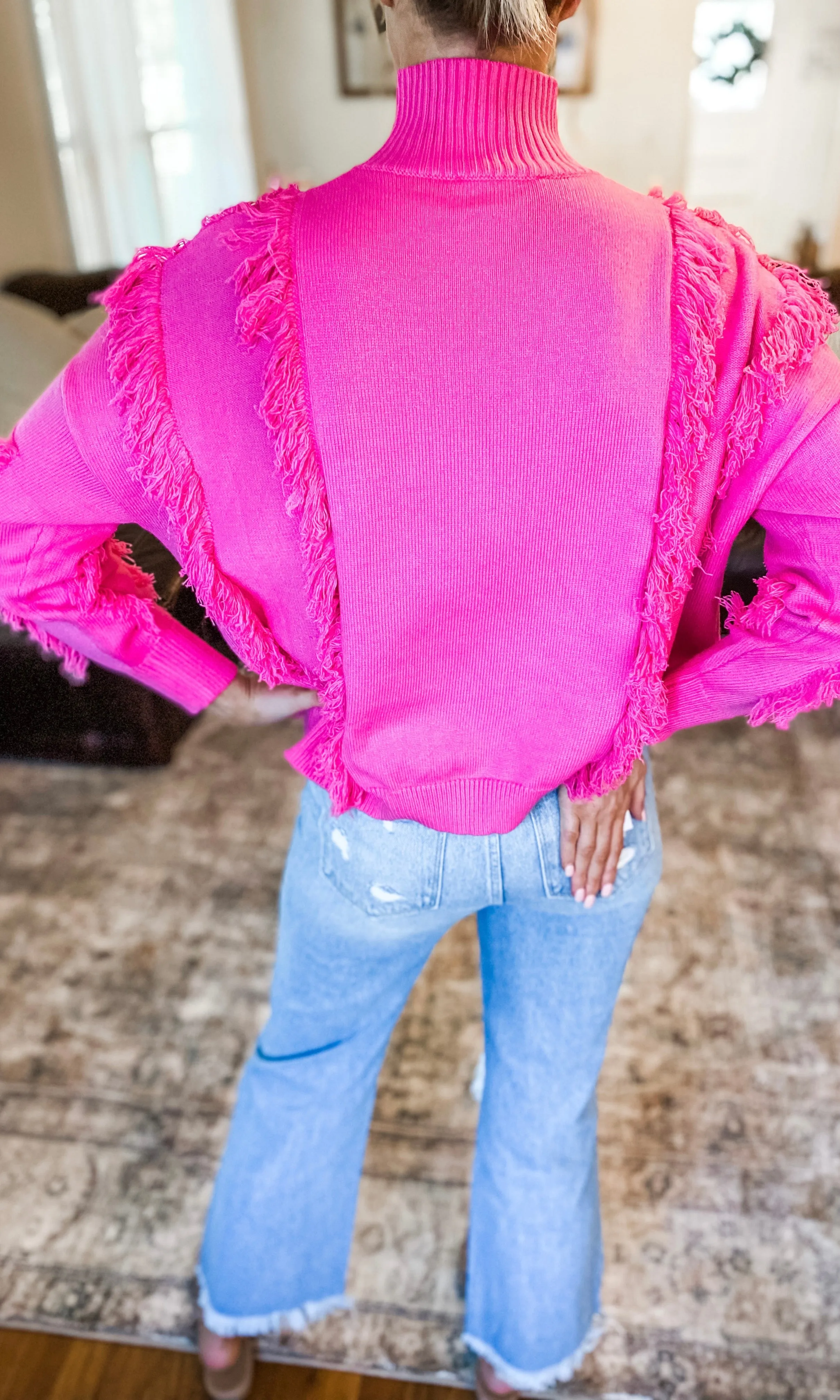 Bubble Gum Fringe Sweater