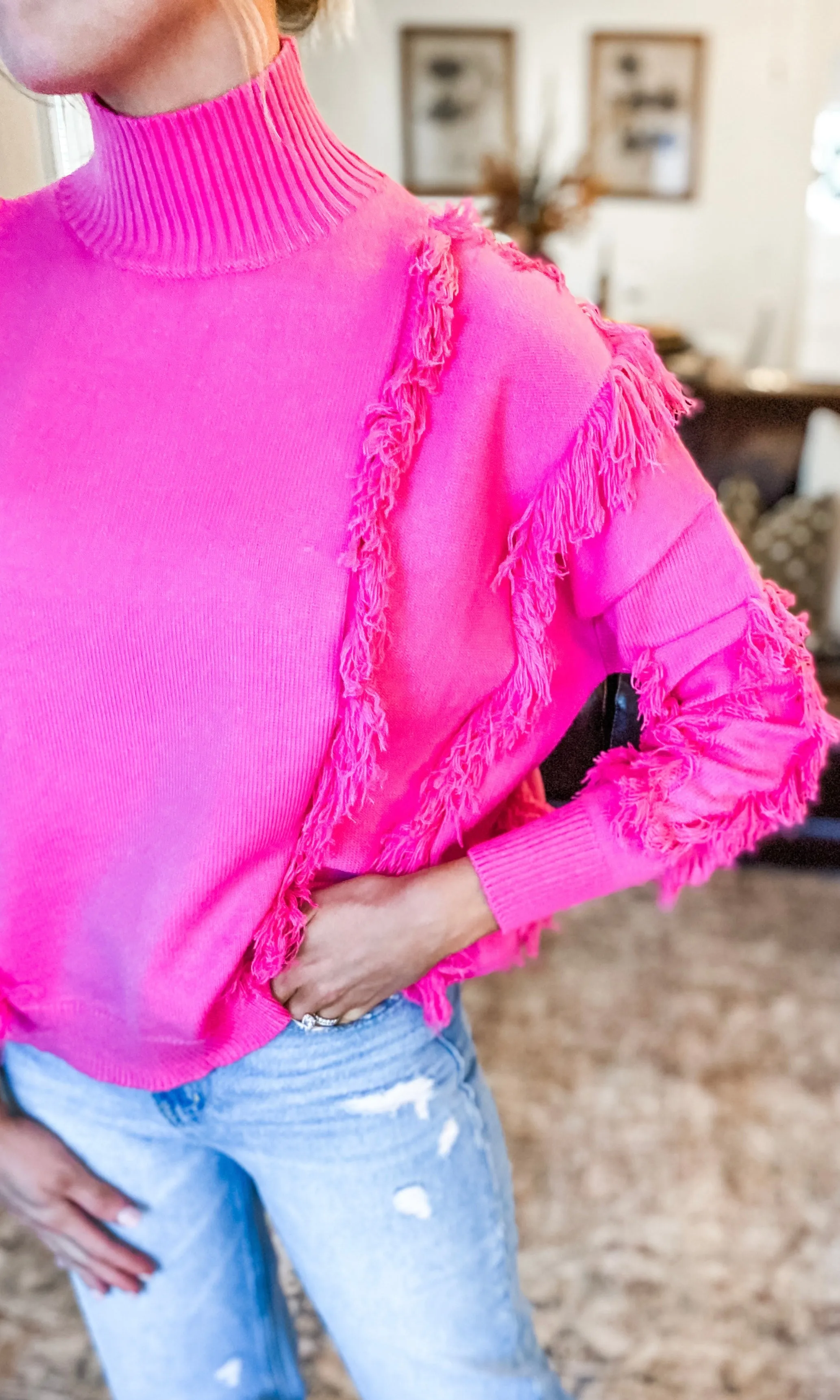 Bubble Gum Fringe Sweater
