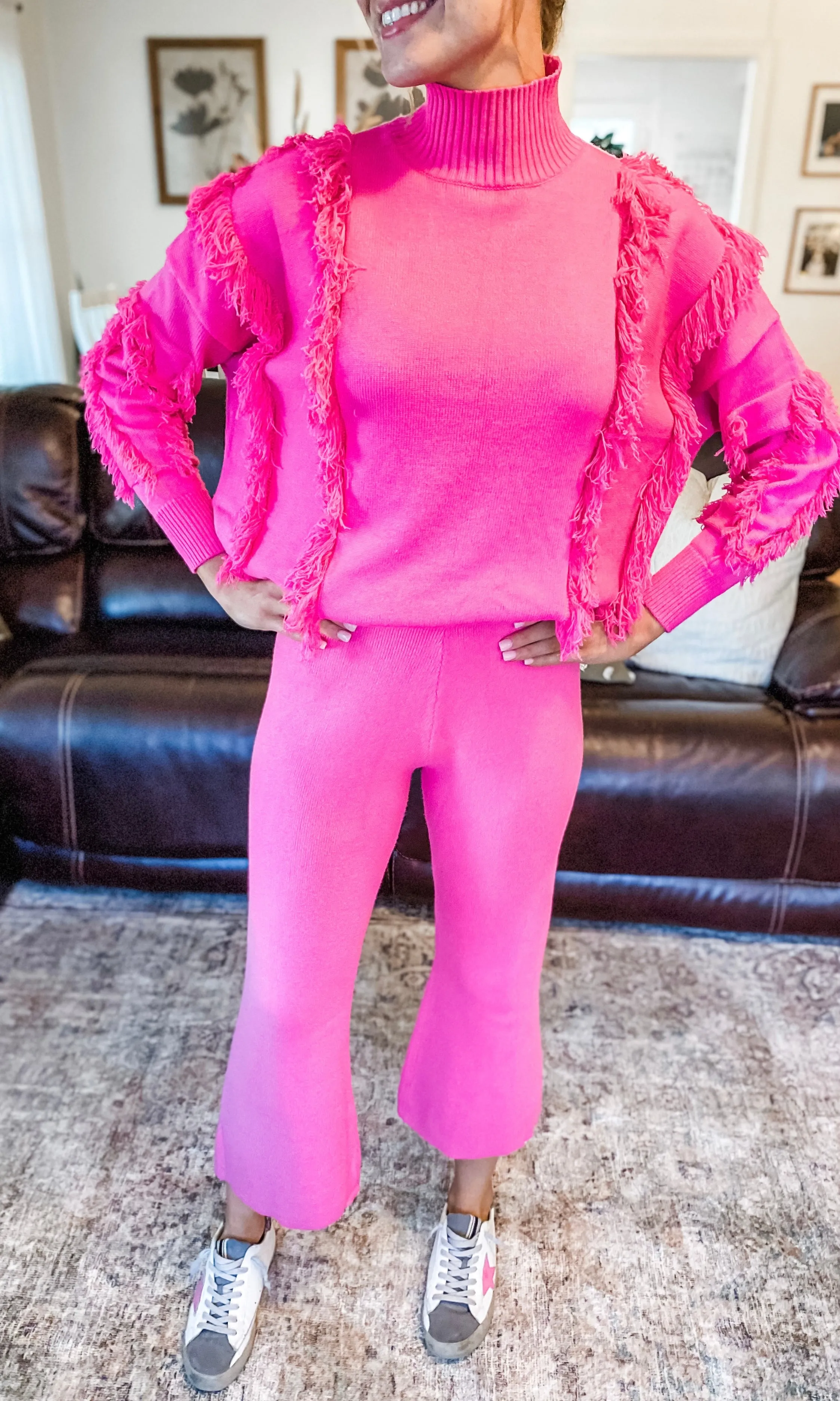 Bubble Gum Fringe Sweater