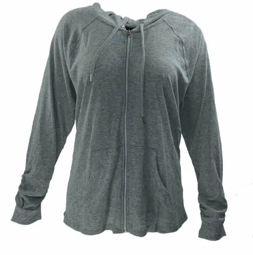 Calvin Klein Women's Plus Size Ruched Sleeve Zip Hoodie Blue Size 2X