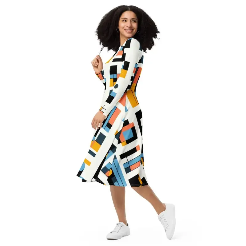 Chic Abstract Pattern Midi Dress