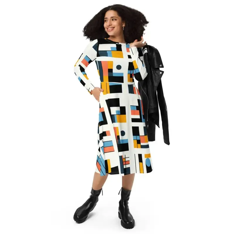 Chic Abstract Pattern Midi Dress