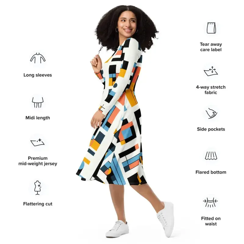 Chic Abstract Pattern Midi Dress