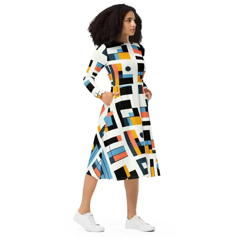 Chic Abstract Pattern Midi Dress