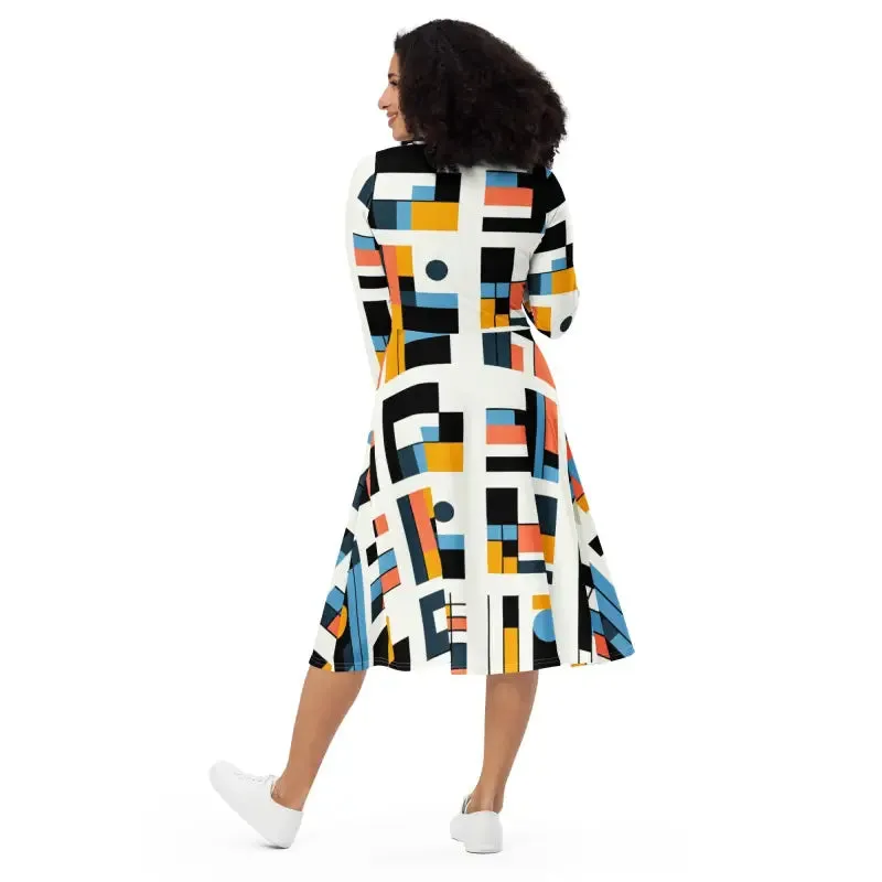Chic Abstract Pattern Midi Dress