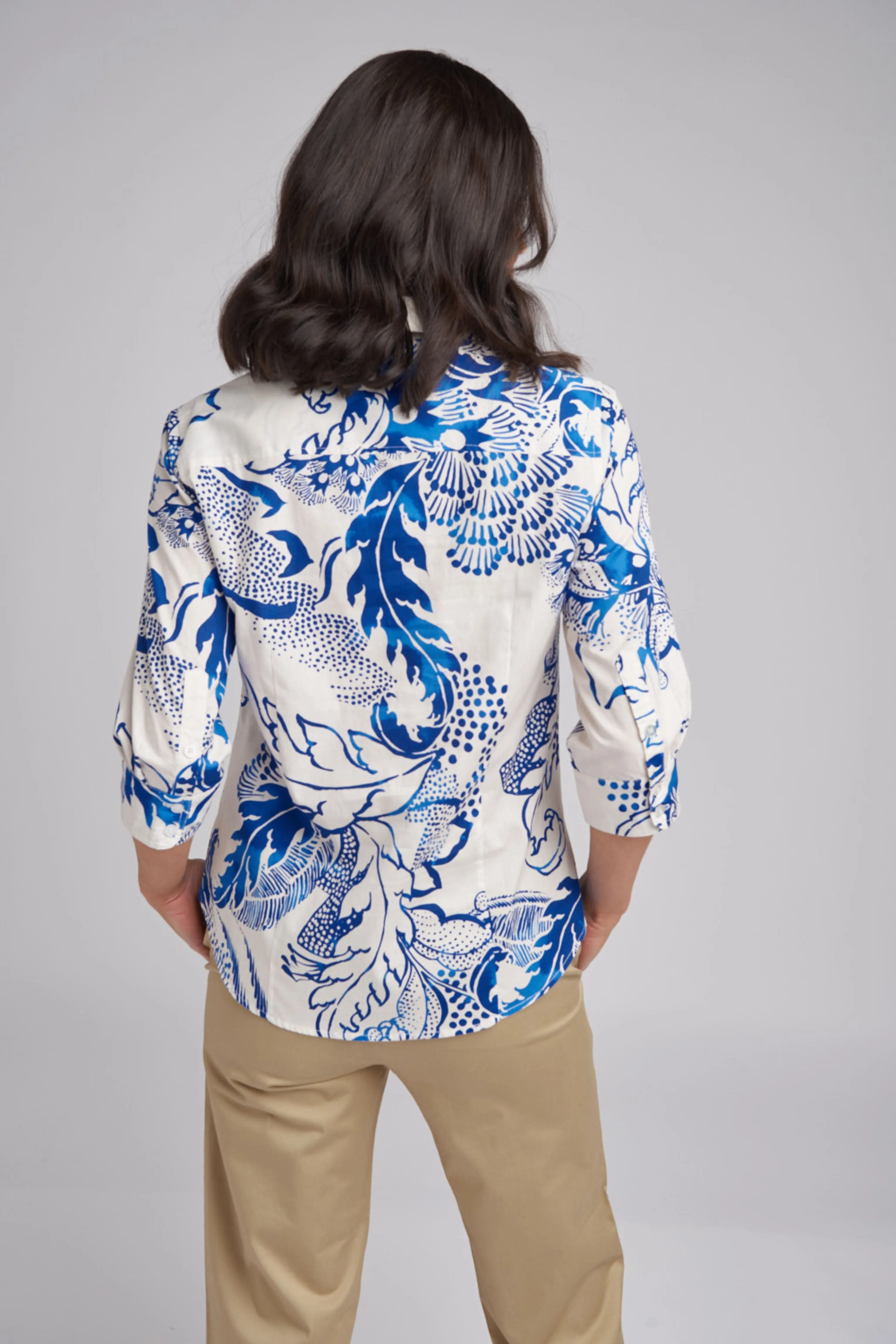 Classic 3/4 Sleeve Opal Print Cotton Shirt
