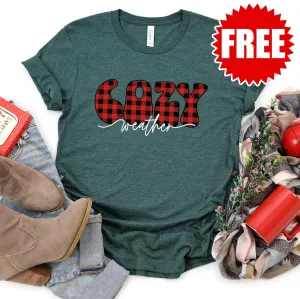 Cozy Weather Plaid Tee - Heather Forest
