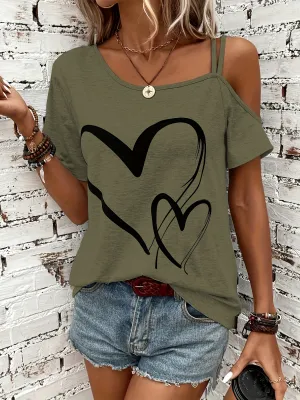 Elizabeth™ Heart Print One Shoulder T-shirt