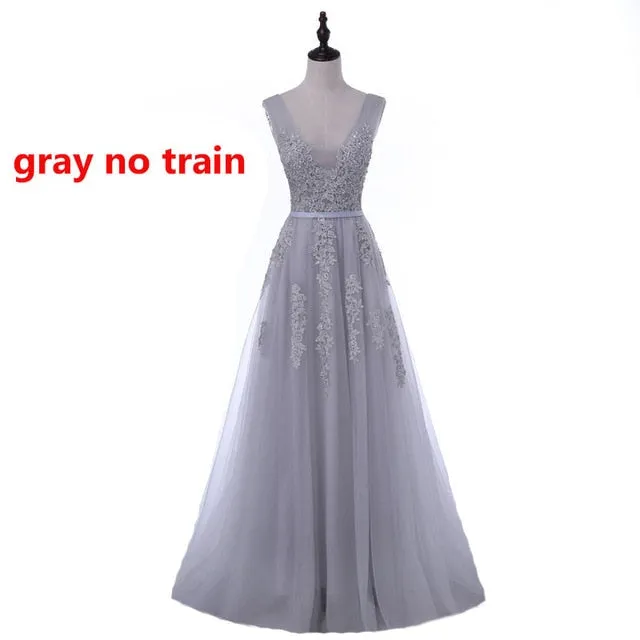 FADISTEE Vestido De Festa Sweet pink Lace V-neck Long Evening Dress Bride Party Sexy Backless beads pearls Prom Dresses lace-up