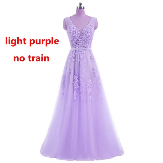 FADISTEE Vestido De Festa Sweet pink Lace V-neck Long Evening Dress Bride Party Sexy Backless beads pearls Prom Dresses lace-up