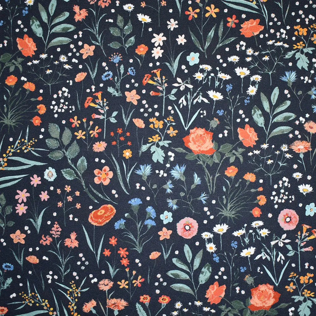 Florence Primavera Floral Premium Cotton Dark Denim Blue
