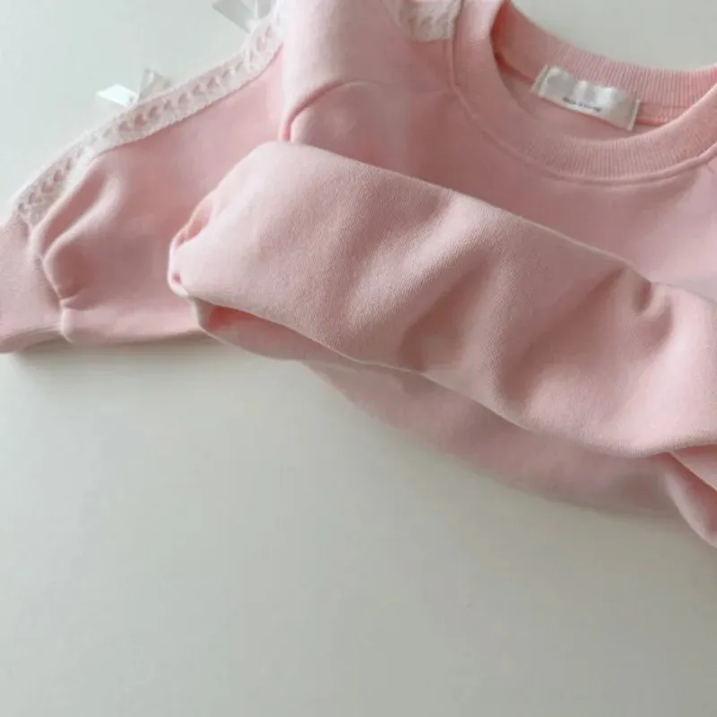 Girls Solid Lace Bow Sweatshirt & Shorts Set