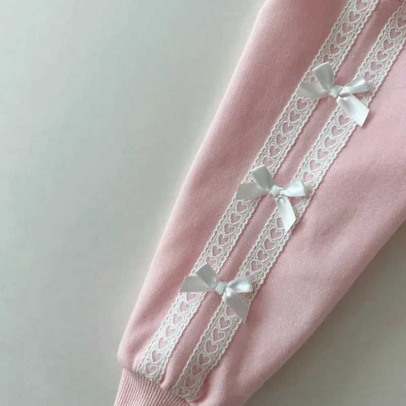 Girls Solid Lace Bow Sweatshirt & Shorts Set