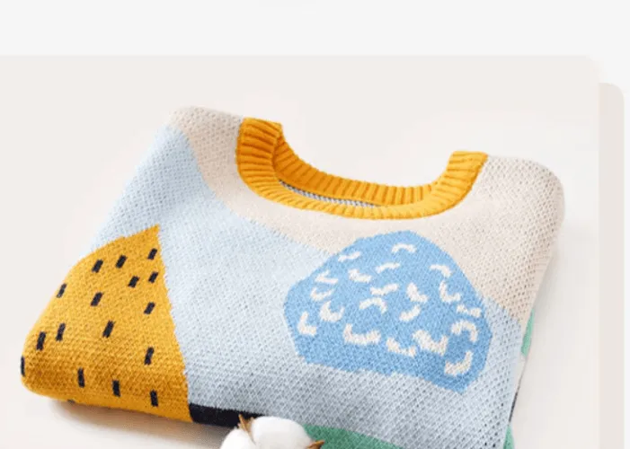 Girls' Sweaters, Cotton Color-blocking, Boys' Western Style Baby Pullovers