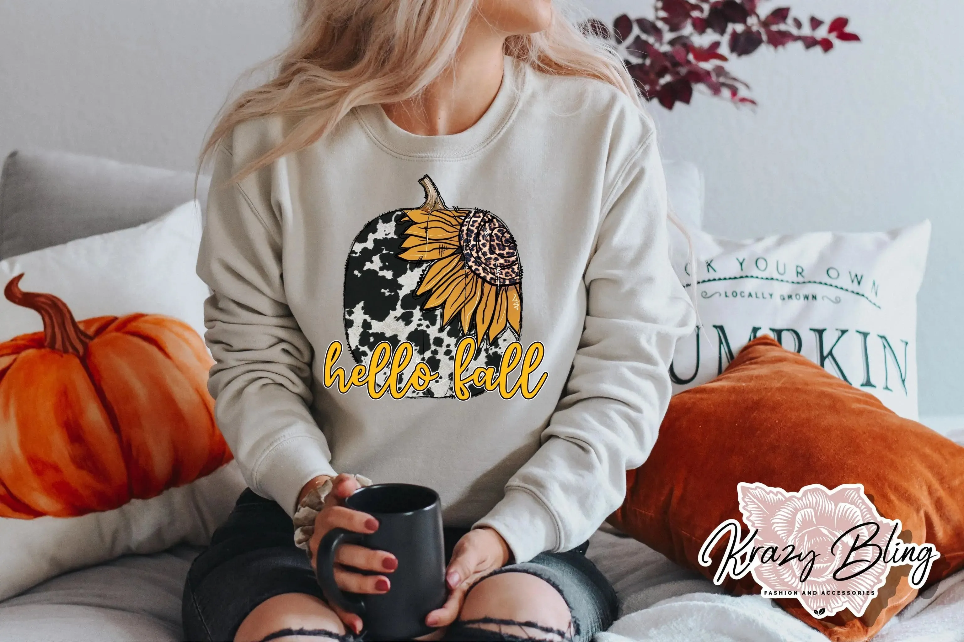Hello Fall Cowhide Sunflower Sweater