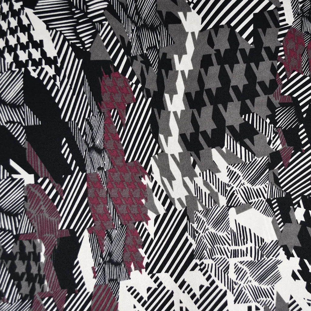 Houndstooth Geometric Poly Crepe Black/Plum