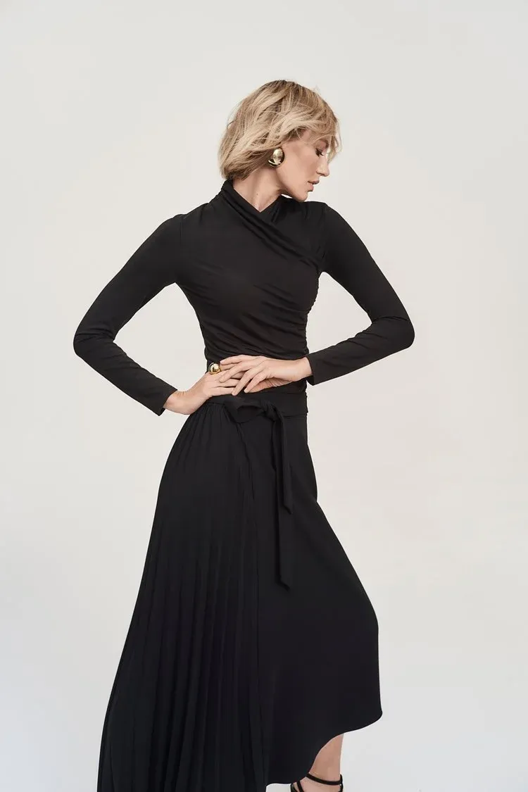 Joseph Ribkoff Asymmetric Skirt with Pleat Detail - Black