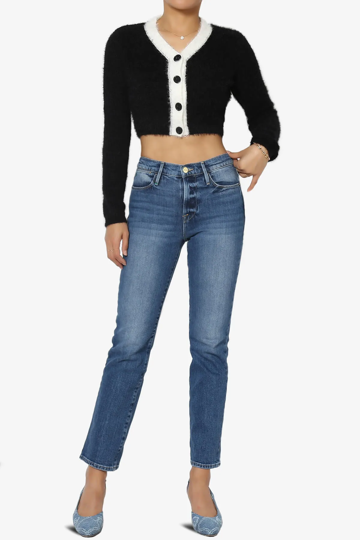Lavnish Angora Crop Knit Cardigan