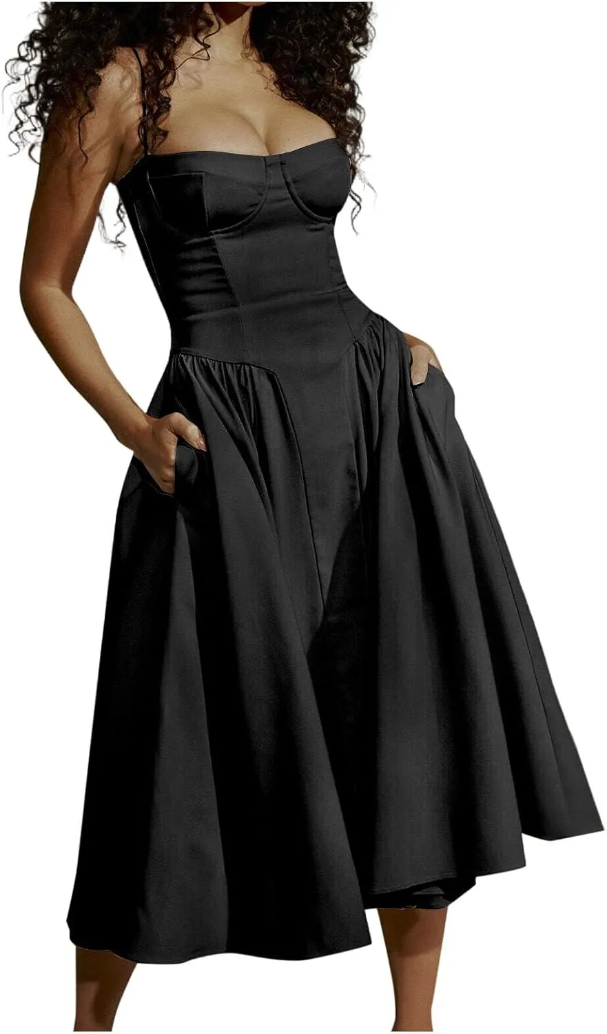 Maxi Dresses for Women 2025 Corset Dress Elegant Spaghetti Strap Bustier Midi Dress Flowy Formal Dresses