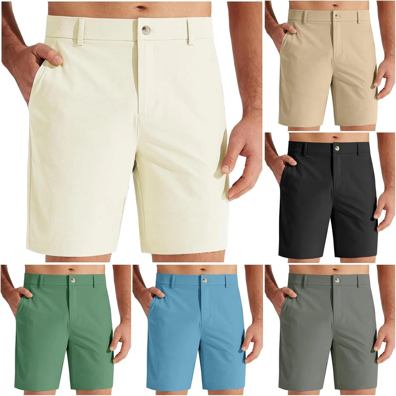 Men's Dress Shorts Flat Front Quick Dry Shorts Straight Leg Slim Fit Pants Lightweight Stylish Pants for Business