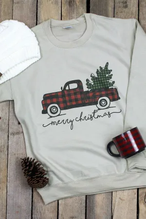 Merry Christmas Buffalo Plaid Truck Unisex NuBlend Crew Sweatshirt