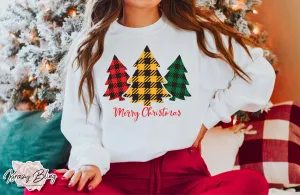 Merry Christmas Plaid Trees Sweater