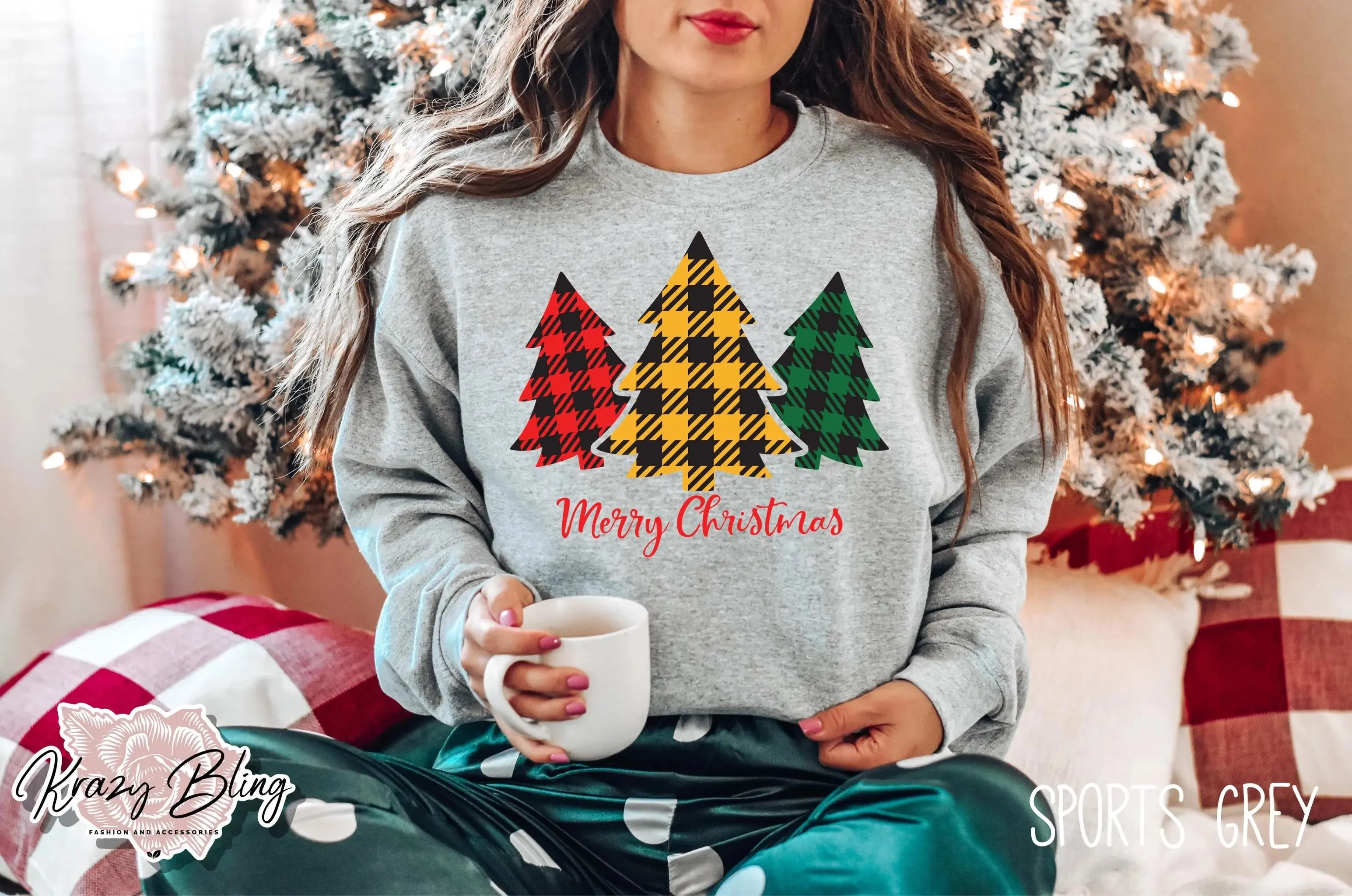 Merry Christmas Plaid Trees Sweater