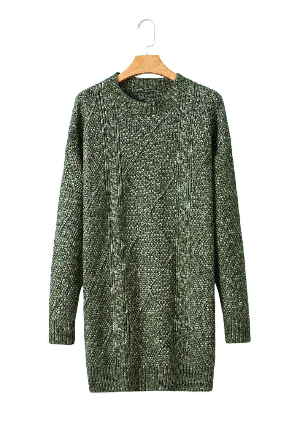 Mist Green Cable Knit Drop Shoulder Loose Fit Sweater Dress