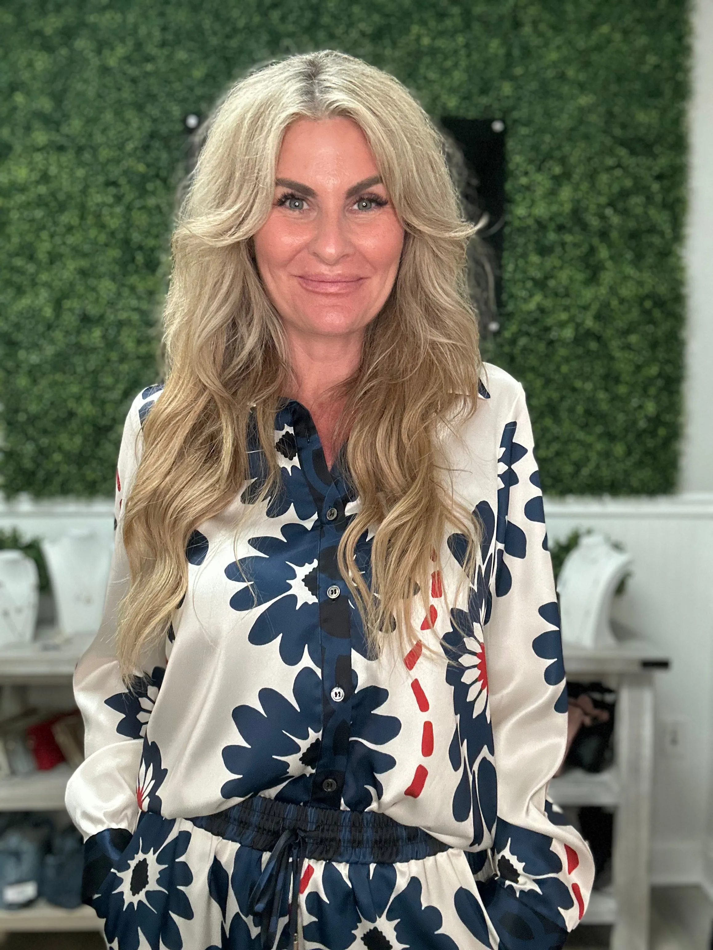 Navy and White Floral Print Pants