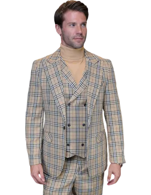 Plaid statement suit vested flat front pants super150'S Italian wool