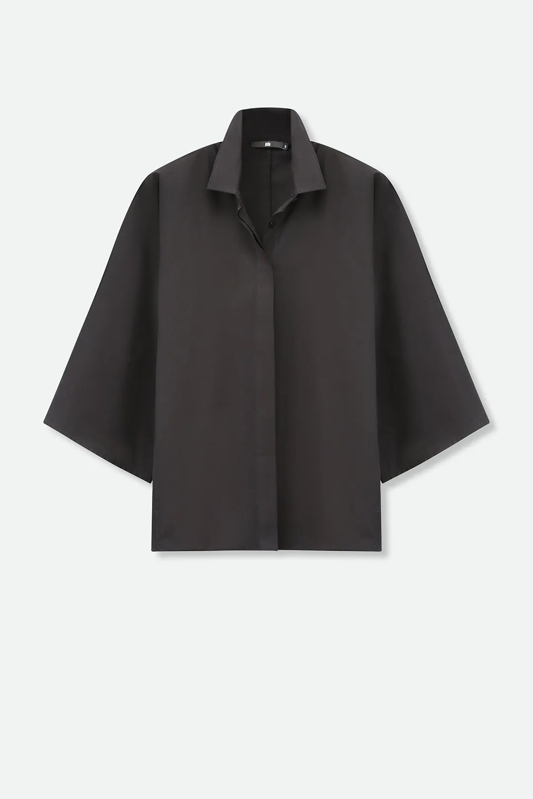 REMI KIMONO SLEEVE SHIRT IN ITALIAN COTTON STRETCH BLACK