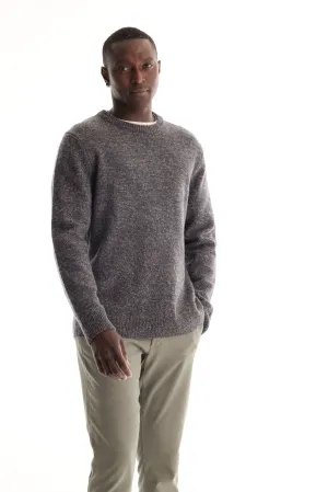 Soft Cloth Crewneck Sweater in Marl Merino Jersey - Black Forest