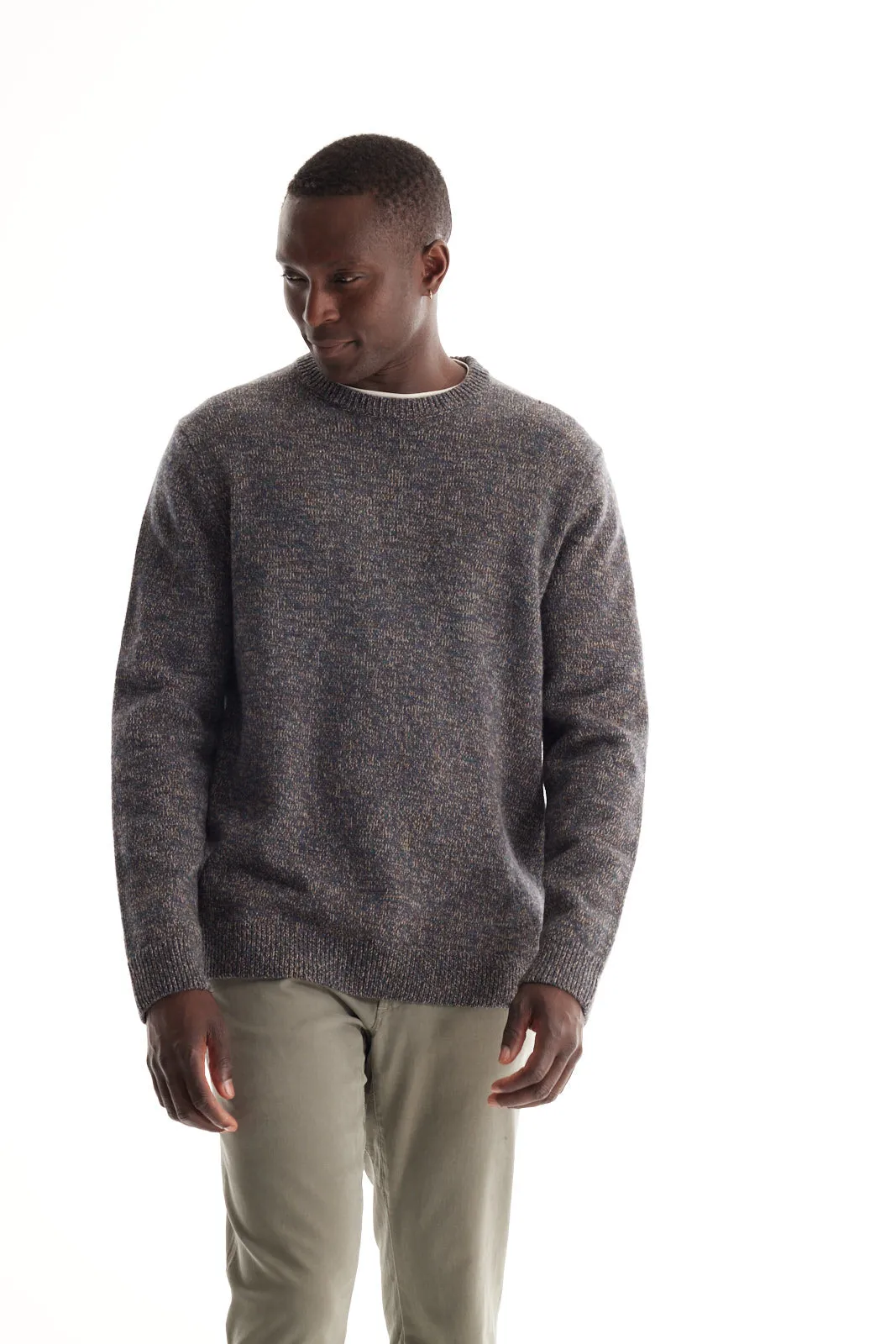 Soft Cloth Crewneck Sweater in Marl Merino Jersey - Black Forest