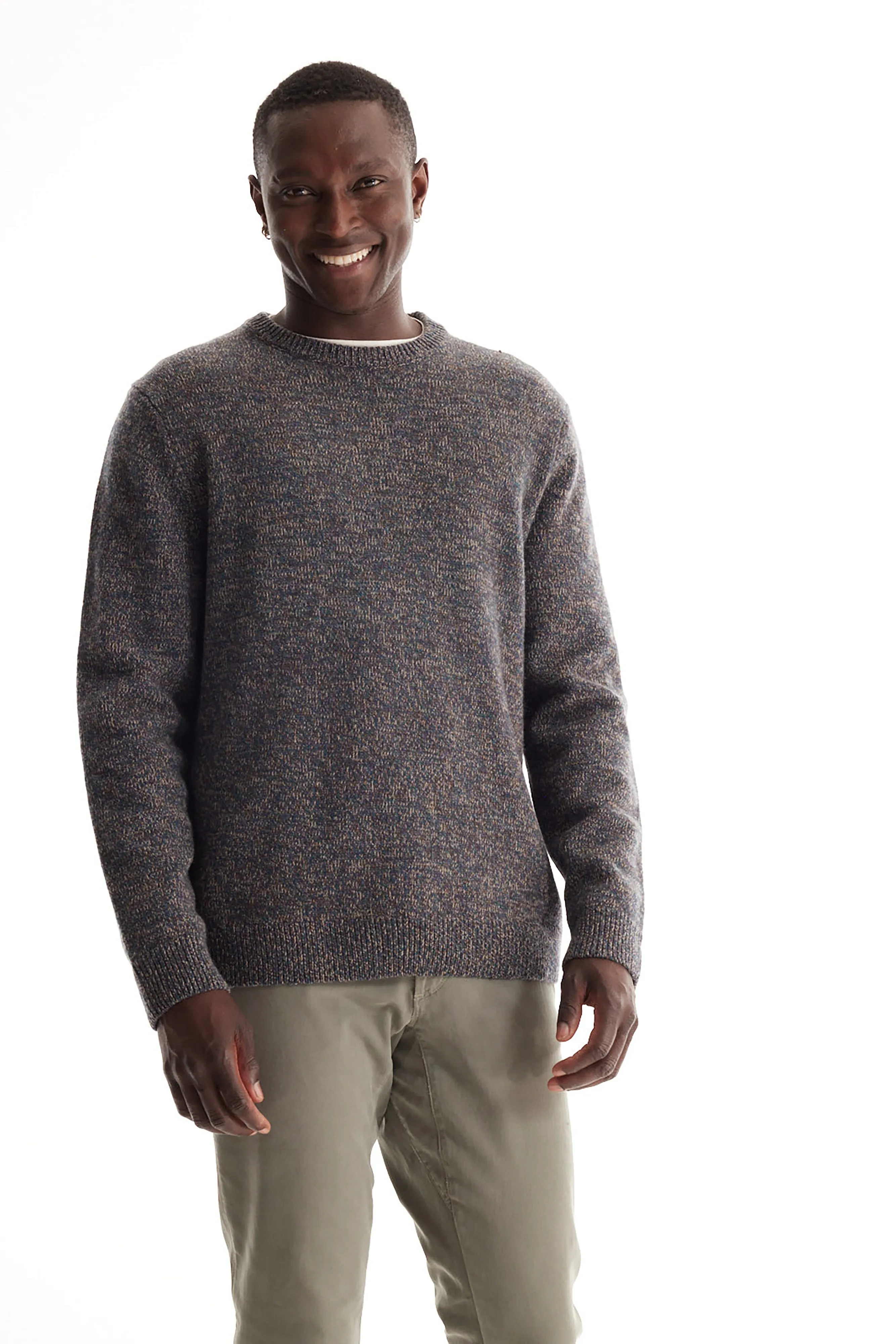 Soft Cloth Crewneck Sweater in Marl Merino Jersey - Black Forest