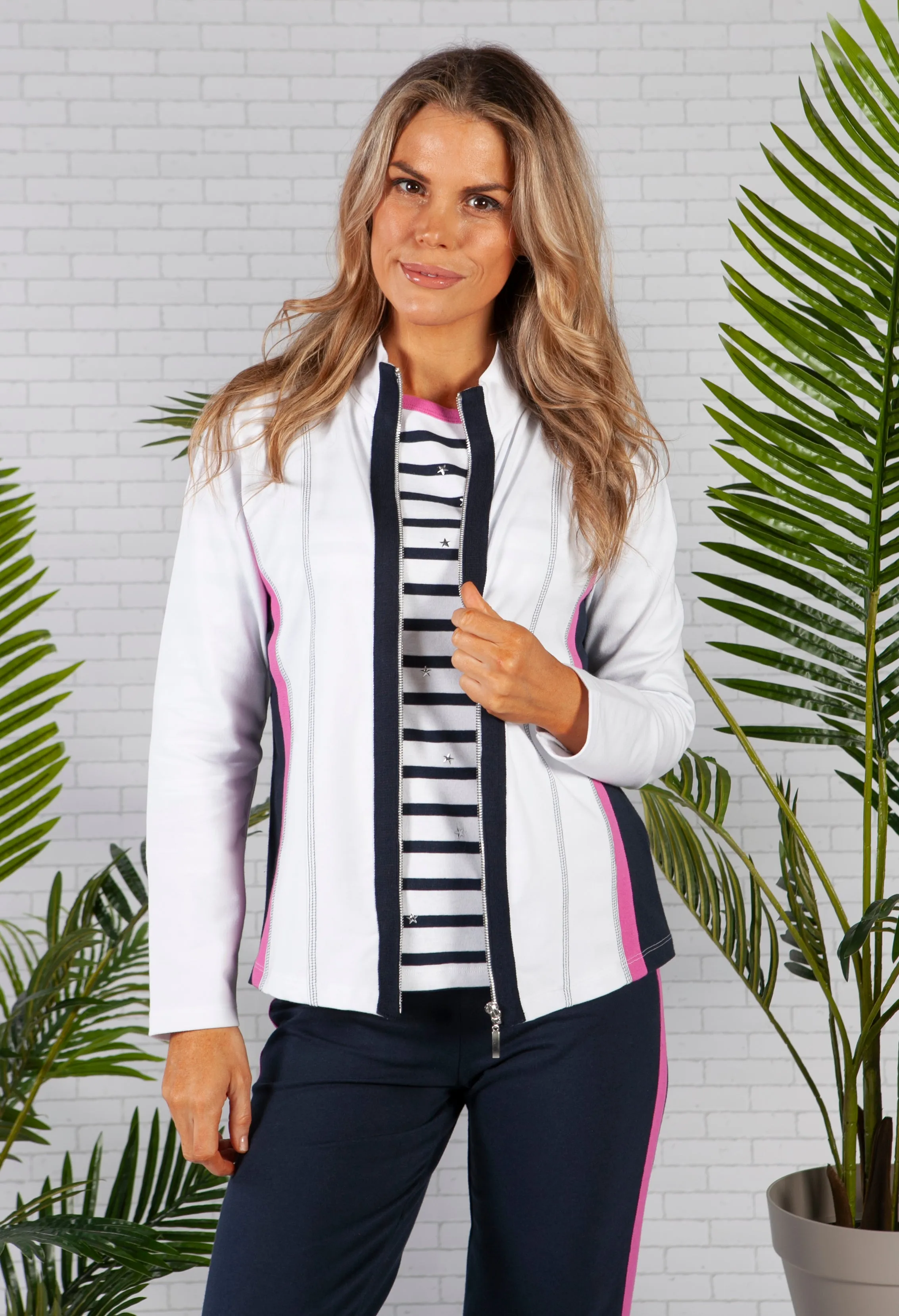 SOFT JERSEY ZIP UP JACKET WITH SIDE BAND DETAIL