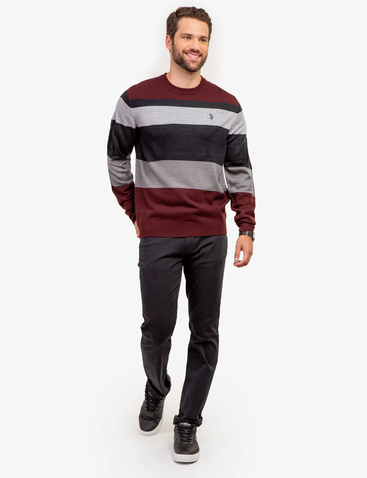 SOFT LARGE STRIPE CREW NECK SWEATER