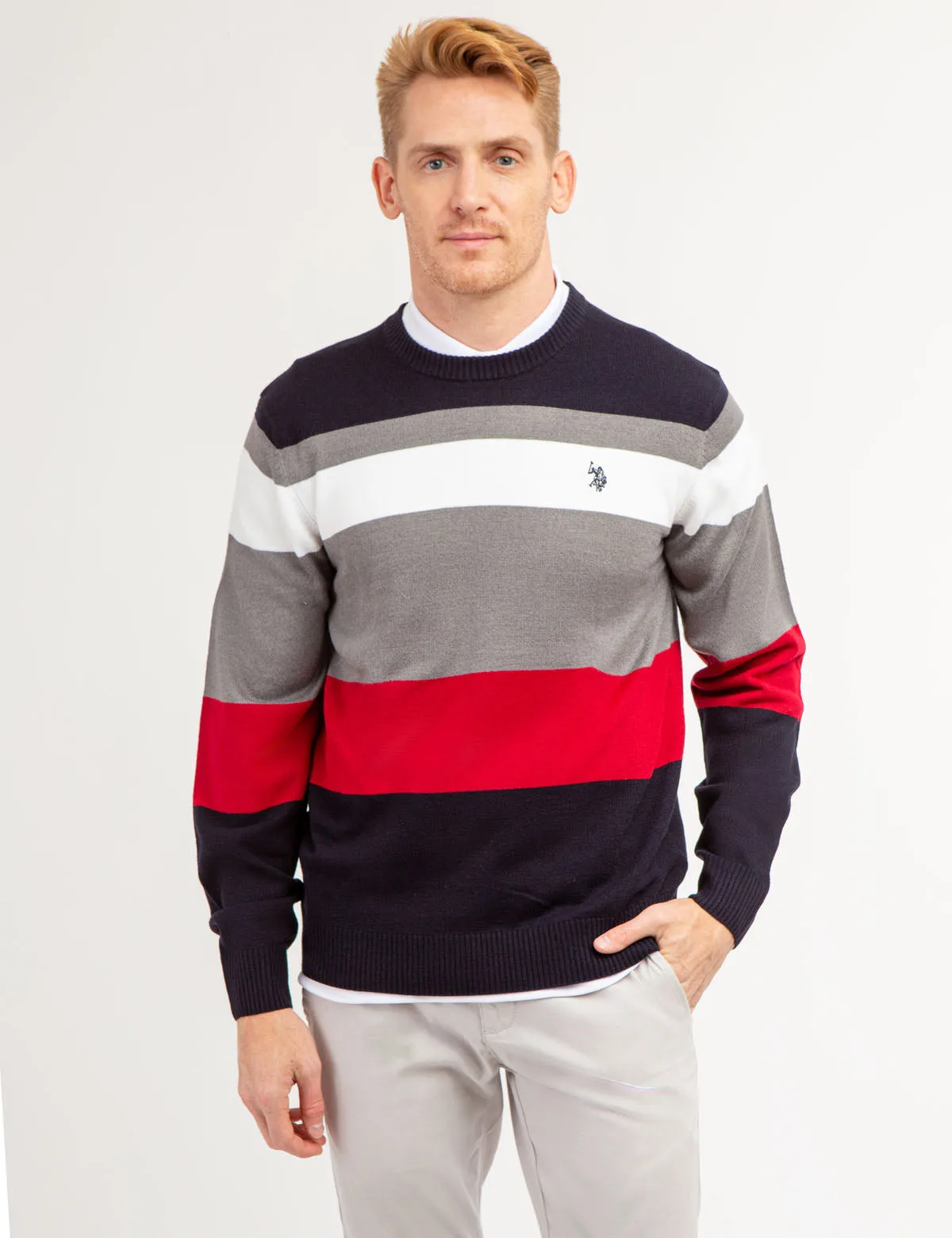 SOFT LARGE STRIPE CREW NECK SWEATER