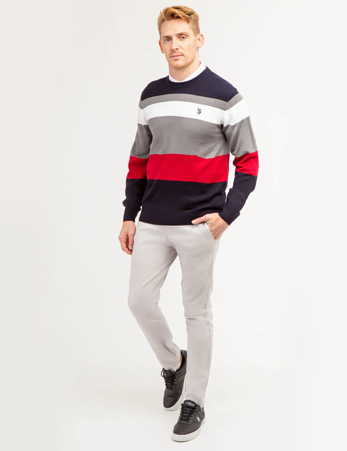 SOFT LARGE STRIPE CREW NECK SWEATER