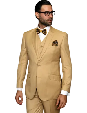 STATEMENT CHESTNUT MEN'S 3PC SUIT VESTED100% WOOL