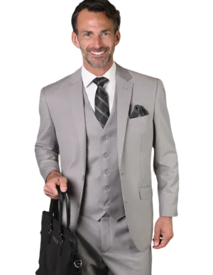 STATEMENT LIGHT GRAY MEN'S TAILORED-FIT 3PC SUIT VESTED 100% WOOL