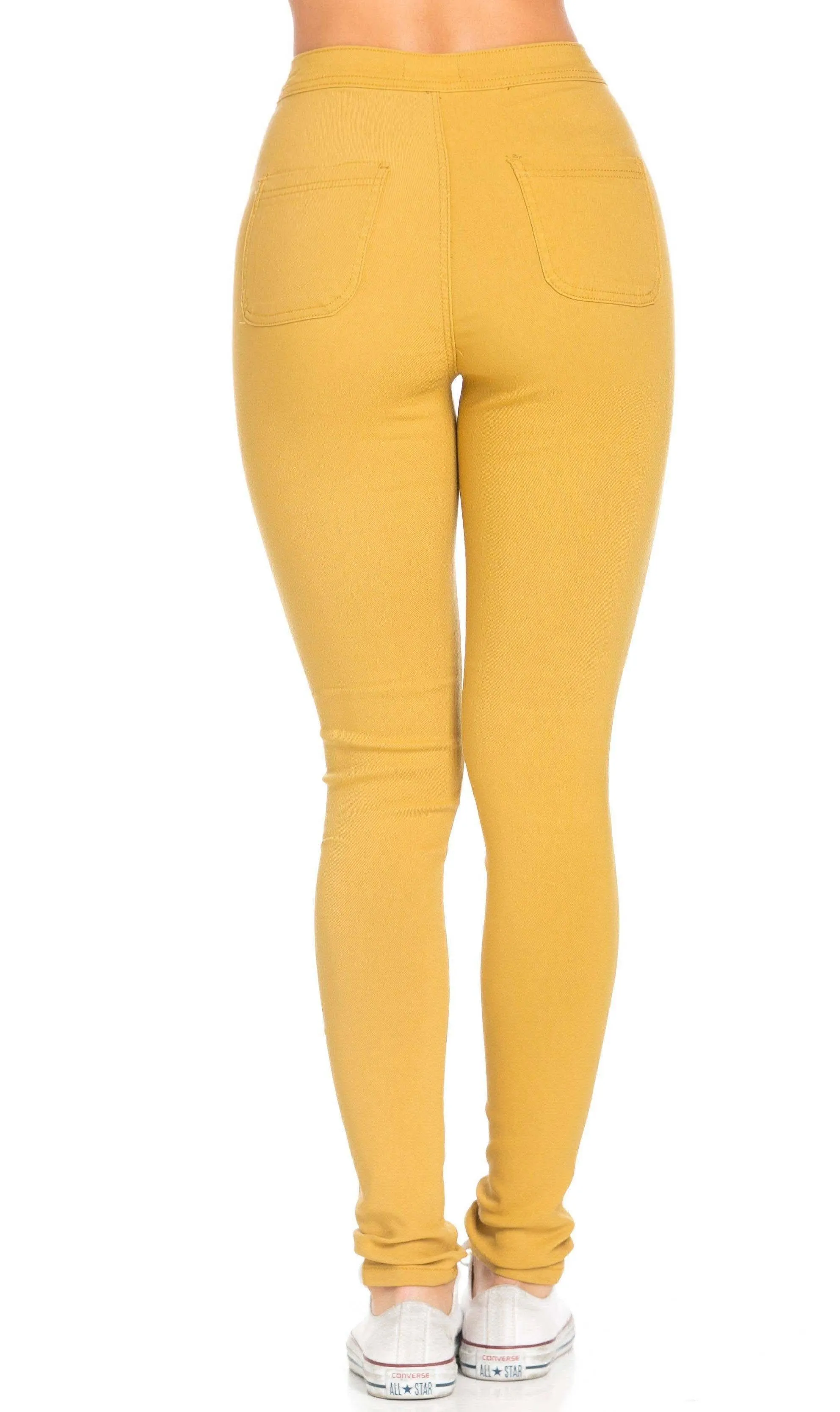 Super High Waisted Stretchy Skinny Jeans - Mustard