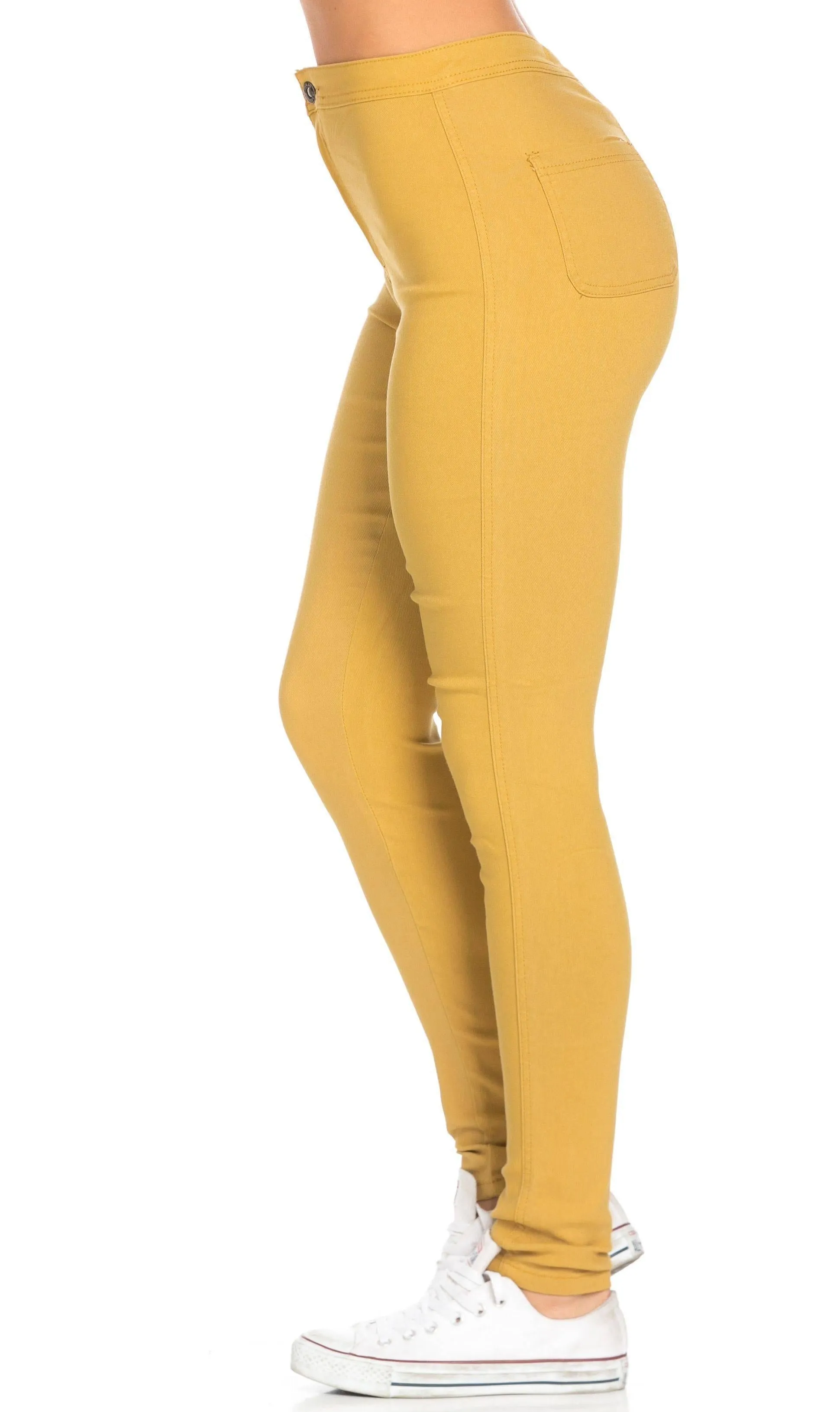 Super High Waisted Stretchy Skinny Jeans - Mustard