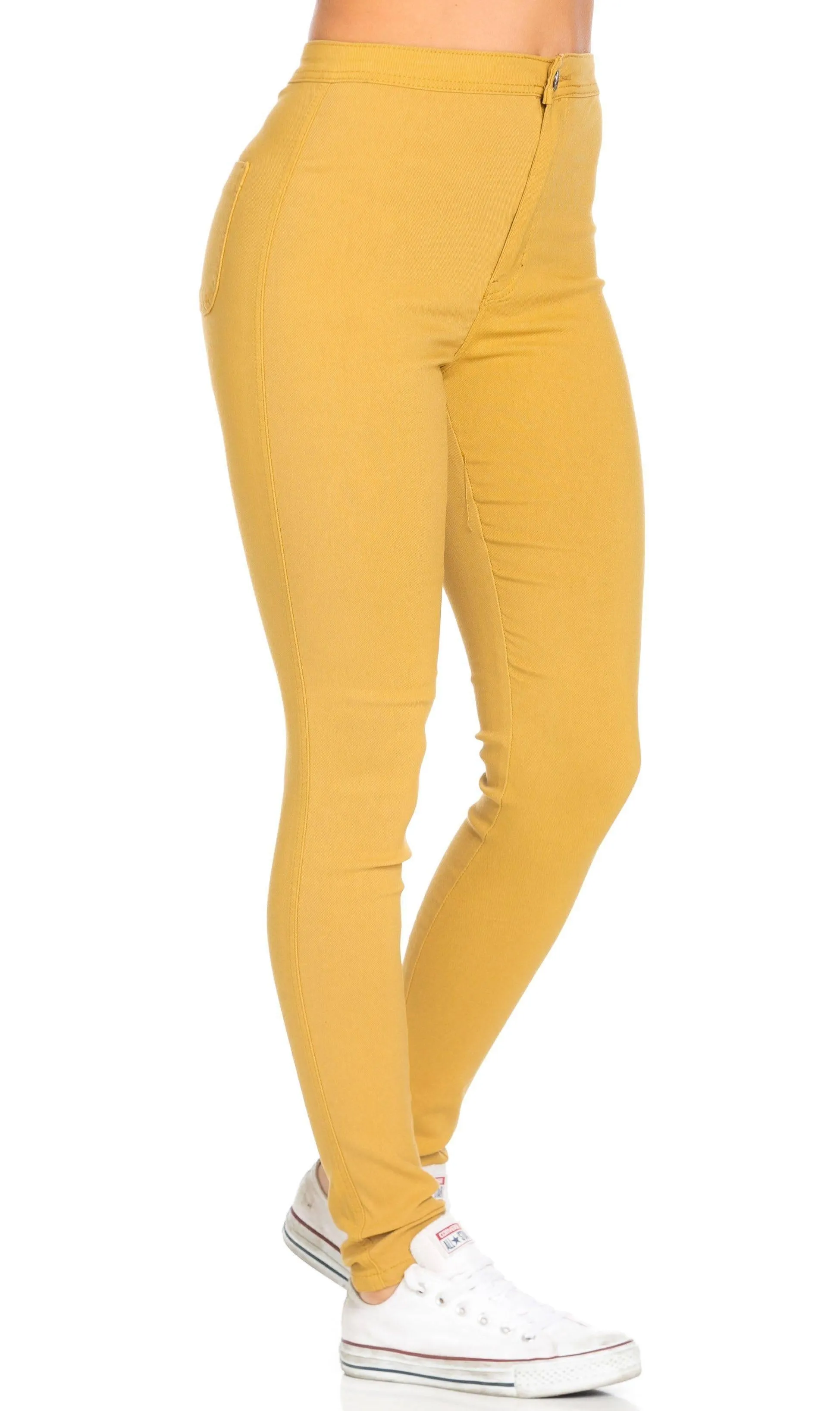 Super High Waisted Stretchy Skinny Jeans - Mustard