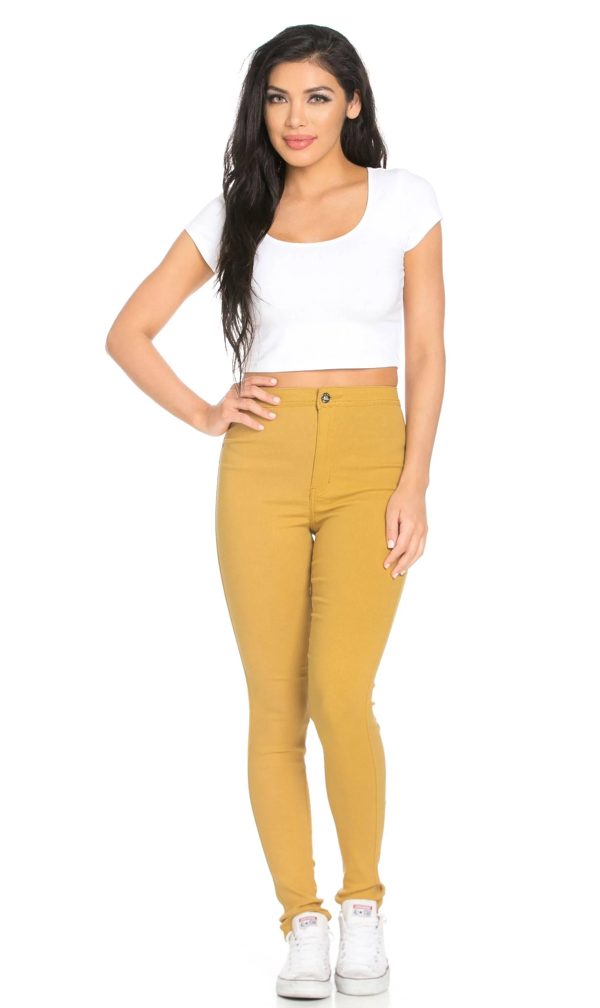Super High Waisted Stretchy Skinny Jeans - Mustard