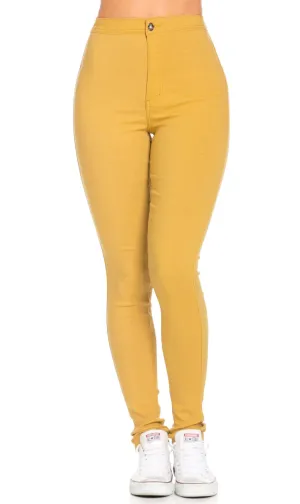 Super High Waisted Stretchy Skinny Jeans - Mustard