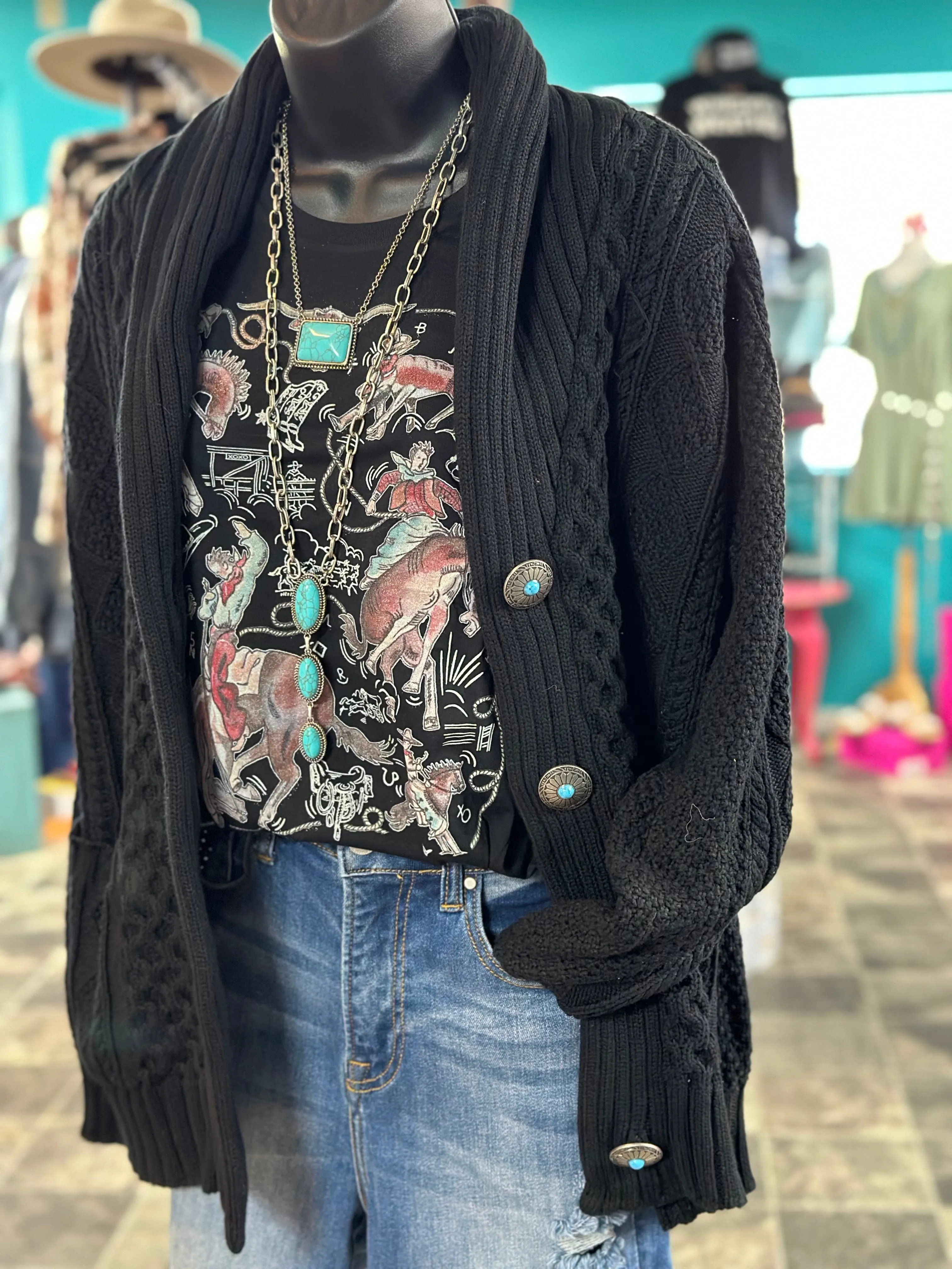 The Fall Ranch Boss Black Cable Knit Cardigan