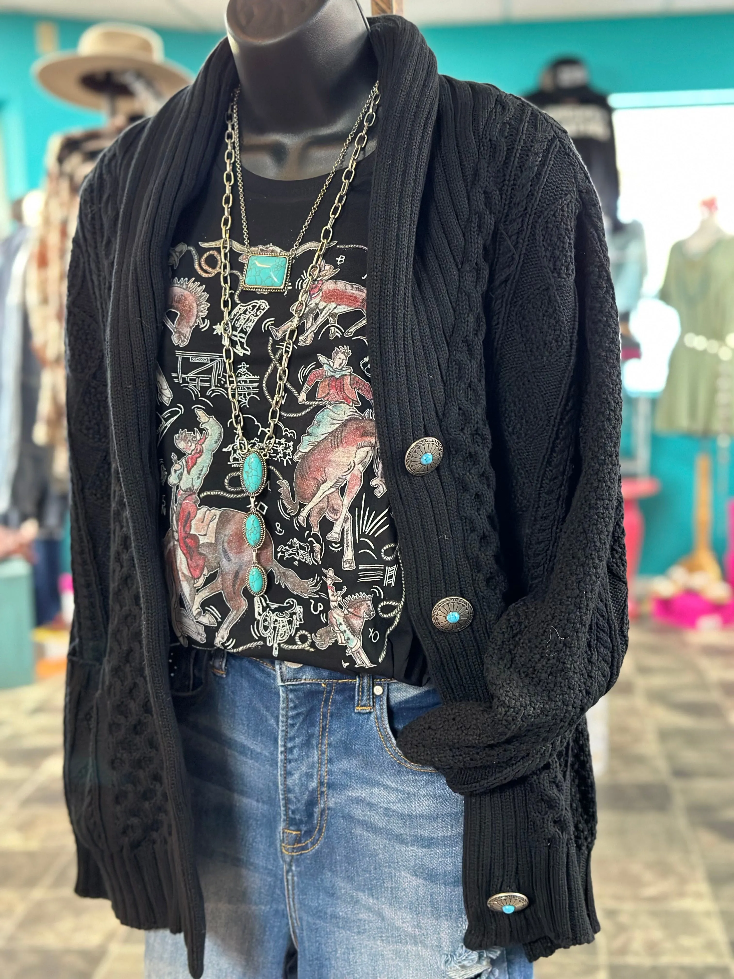 The Fall Ranch Boss Black Cable Knit Cardigan