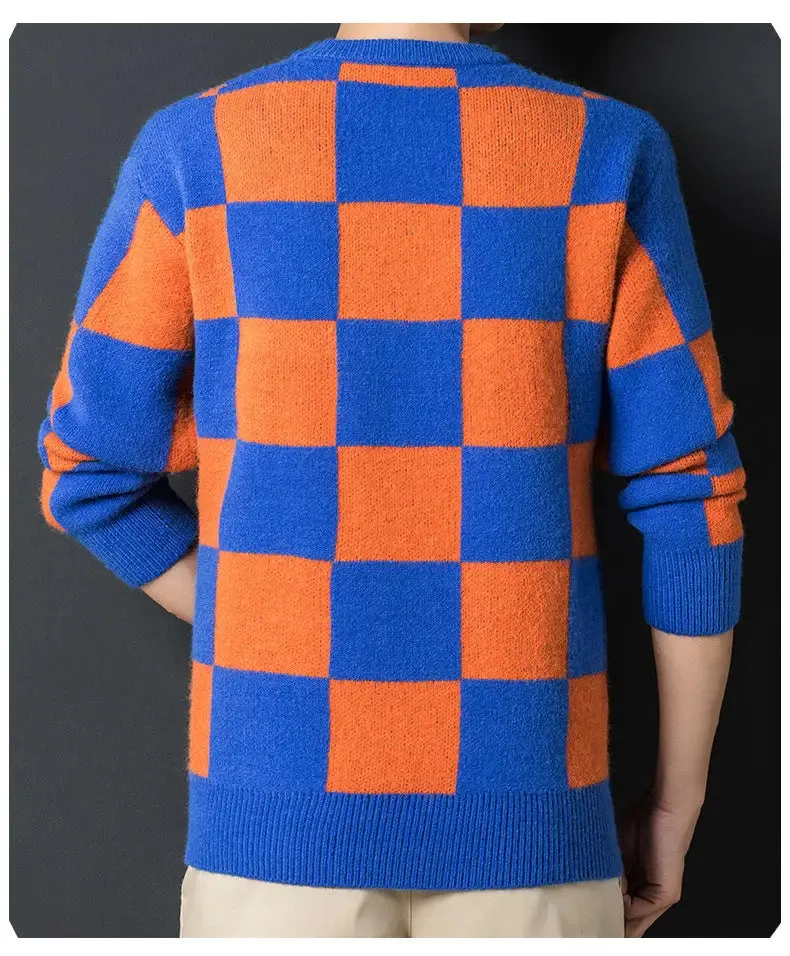 Thickened Warm Soft Round Neck Plaid Sweater