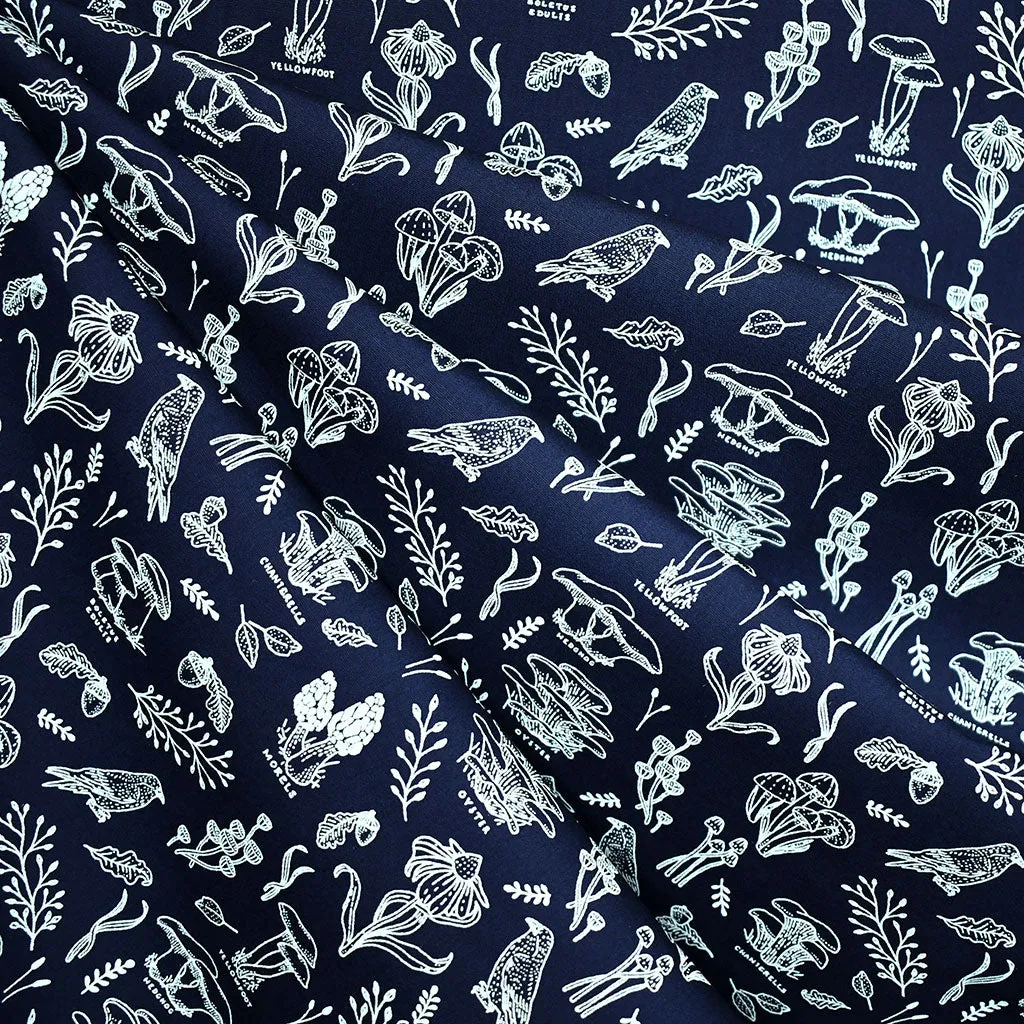 Tomales Bay Mushroom Hunt Outline Premium Cotton Navy