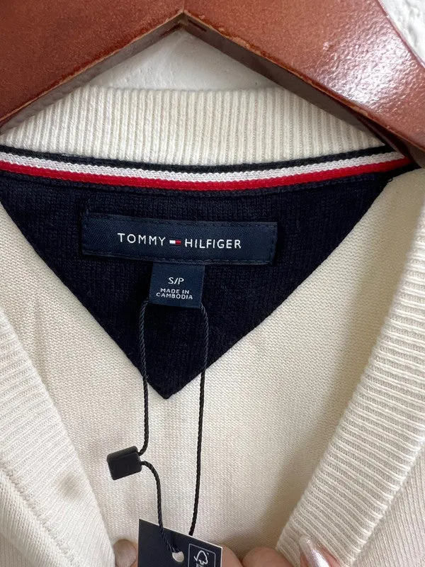 Tommy Hilfiger Men's  Niles Logo Crewneck Sweater White Suede 78J6644 100